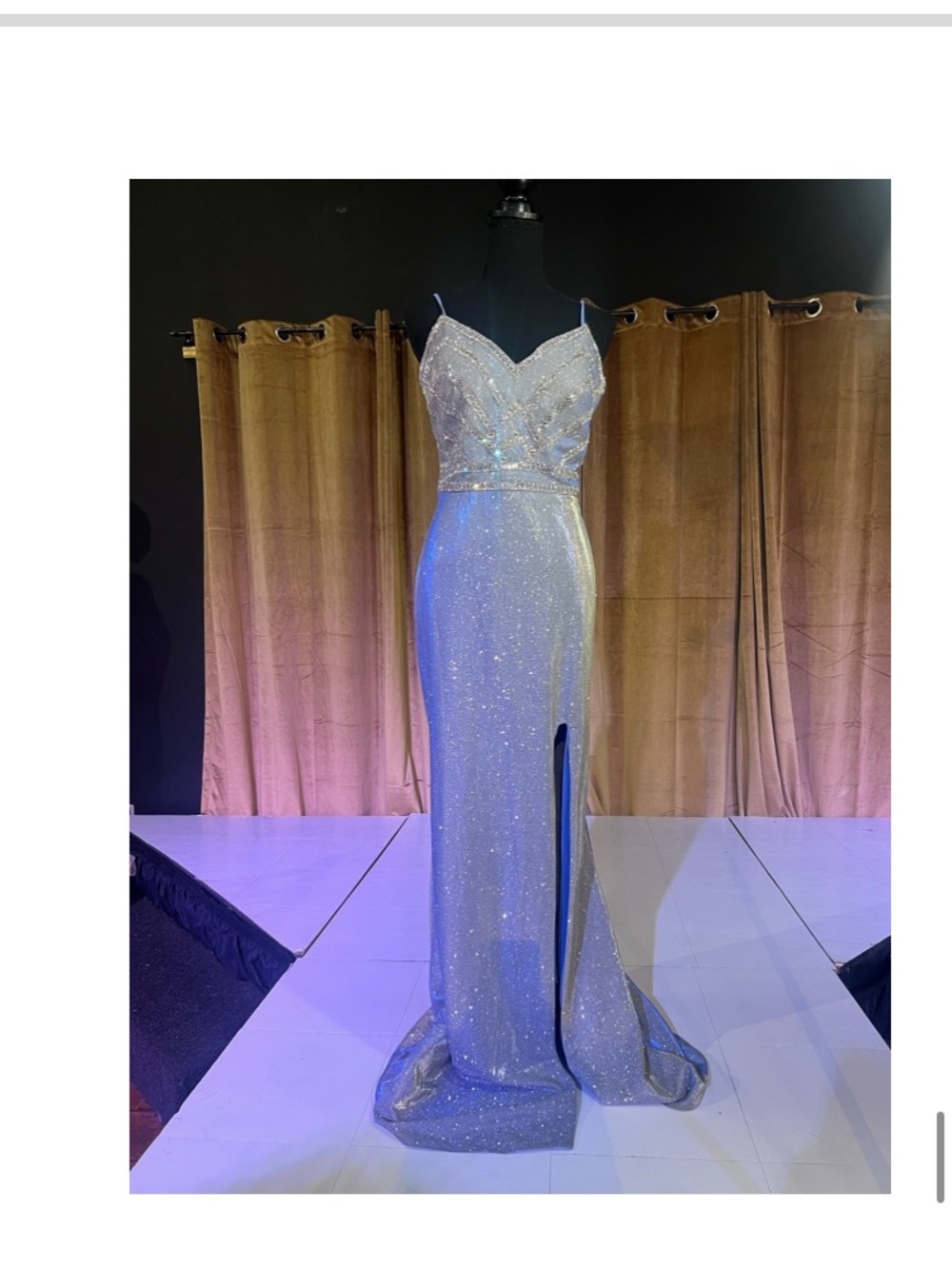 Silver Ice Blue Sparkle Spaghetti-Strap Evening Gown